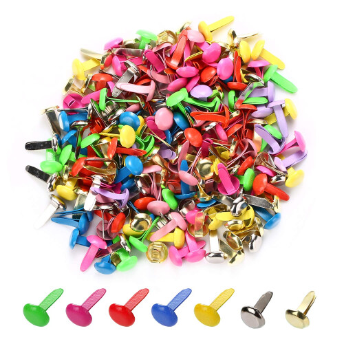 moinkerin 200 Pcs Mini Brads Metal Brad Fasteners Split Pins Pastel  0