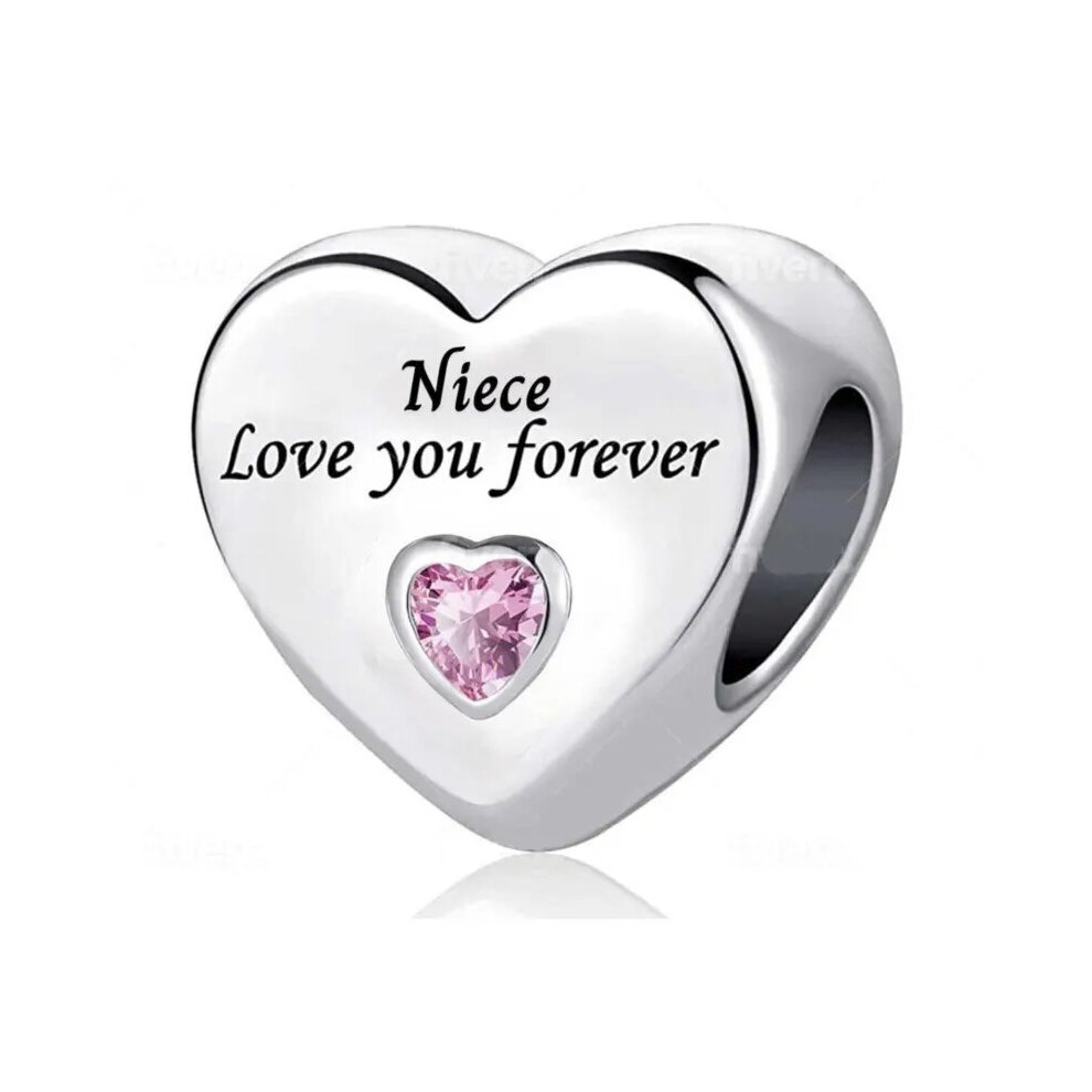 Niece Love You Forever Bead Heart Charm Bracelet S925 Sterling Silver