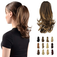SOFEIYAN Extension de queue de cheval longue boucle clipser - Extension de cheveux synthtiques d'aspect naturel - Pour femme - Marron fonc/A