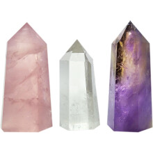Set of 3 Healing Stone Wands of 3 Crystals Rose Quartz Clear Quartz