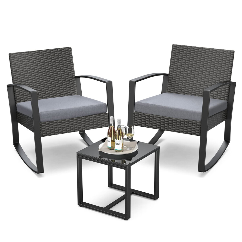 Qsun 3 Pieces Patio Furniture Set Rocking Bistro Set Outdoor Rattan Co