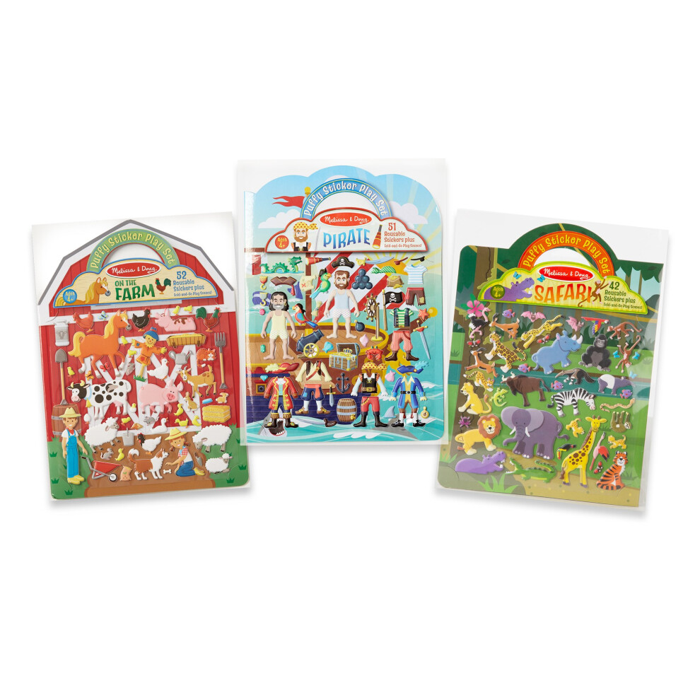 Melissa & Doug Puffy Sticker Play Sets - Safari  Pirate  On the Farm -