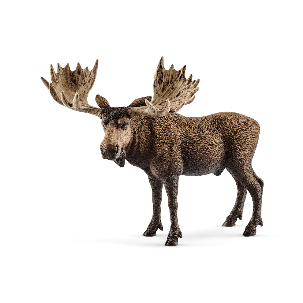 Schleich Wild Life Moose Bull Figurine - Wild Animal Toy Figurine  Dur