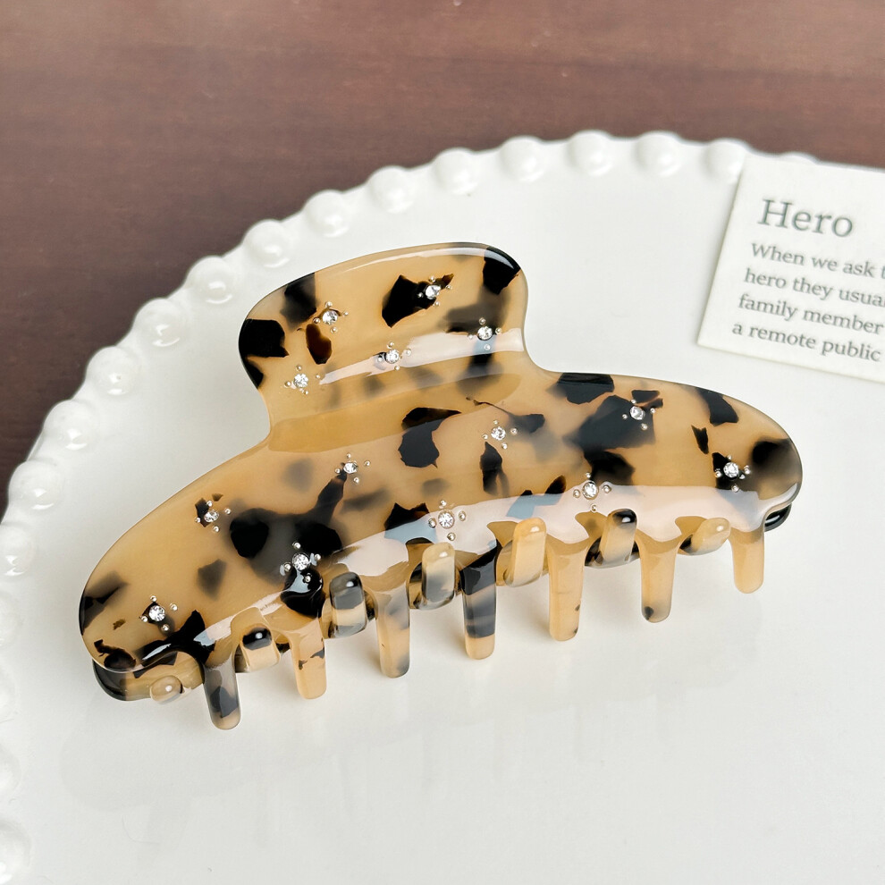 (Cream9.8cm) Rhinestonedecorated Stylish Acetate Hair Claw Clip For Elegant And Trendy High Ponytails-image-OPC-PFM22PY-NEW