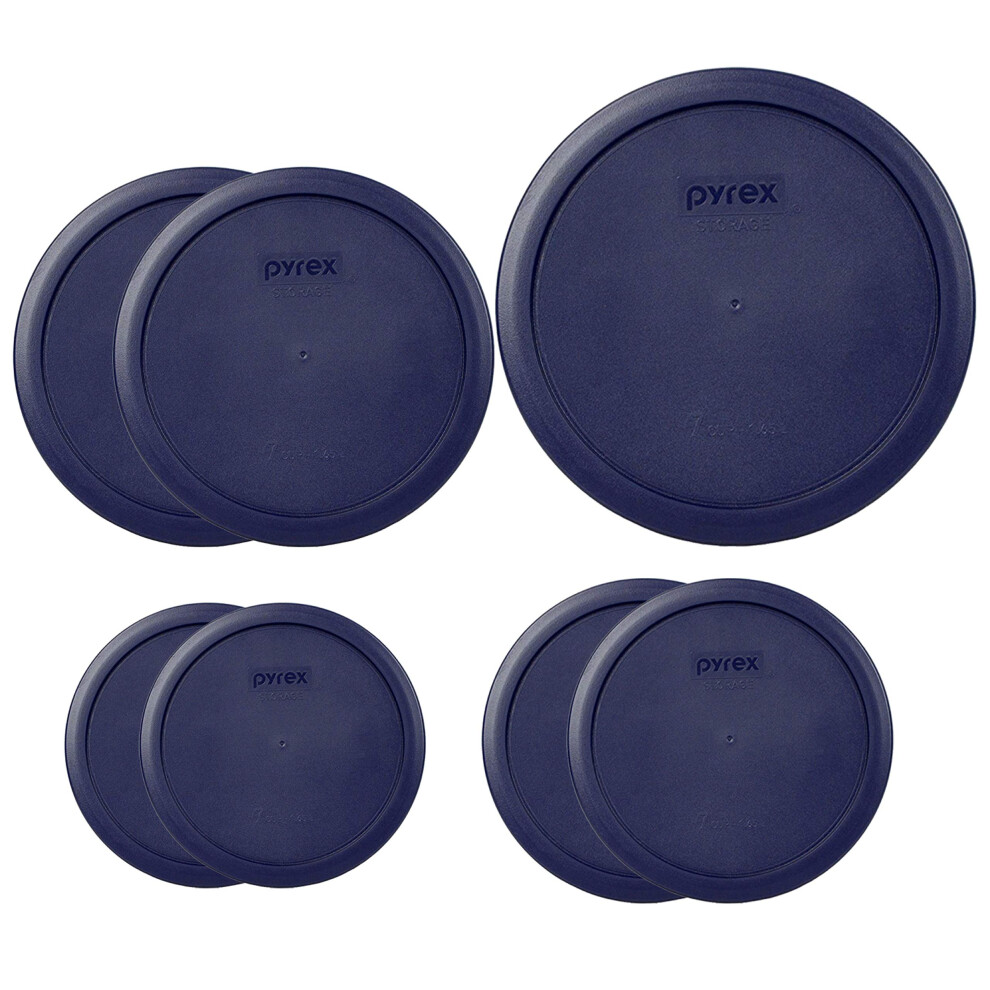 Pyrex Bundle - 7 Items: (1) 7402-PC 6/7-Cup Blue Lid  (2) 7201-PC 4-Cu