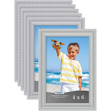Icona Bay 4x6 Picture Frames (Gray 6 Pack) Beautifully Detailed Mold