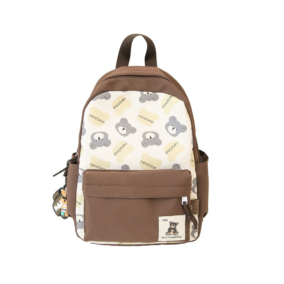 (Brown, With Pendant) Versatile Nylon Backpack For Kids With Cute Bear Design Ideal For School And Daily Adventures-image-OPC-PFM2KSG-NEW