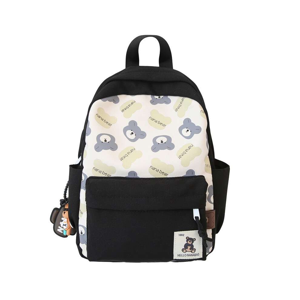 (Black, With Pendant) Versatile Nylon Backpack For Kids With Cute Bear Design Ideal For School And Daily Adventures-image-OPC-PFM2KS6-NEW