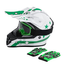 TCT-MOTORPARTS DOT Jeugd Kinderhelmen Motocross ATV-helmen Offroad Street Crossmotor Go-Kart BMX MX Integraalhelm Wit met groene ster Middelgroot