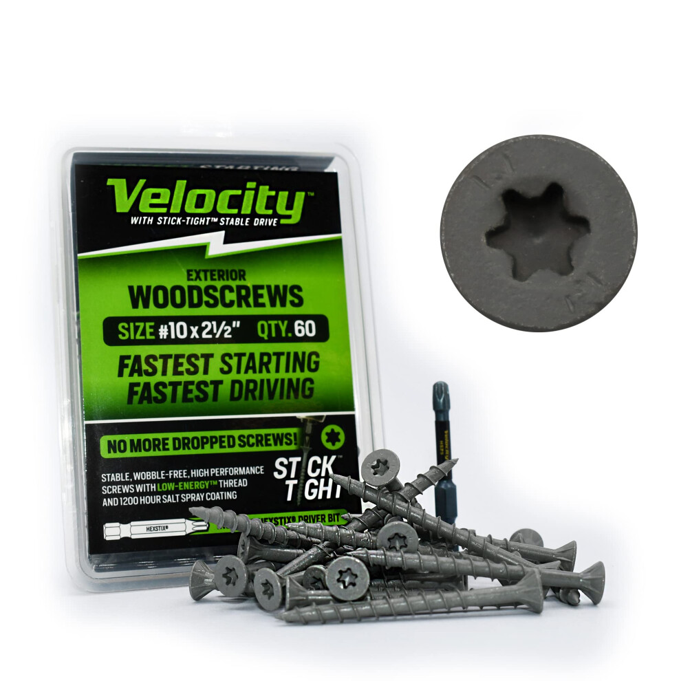 Velocity Exterior Wood Screw DIY Pack- 60 Wood Screws  Made with Carbo