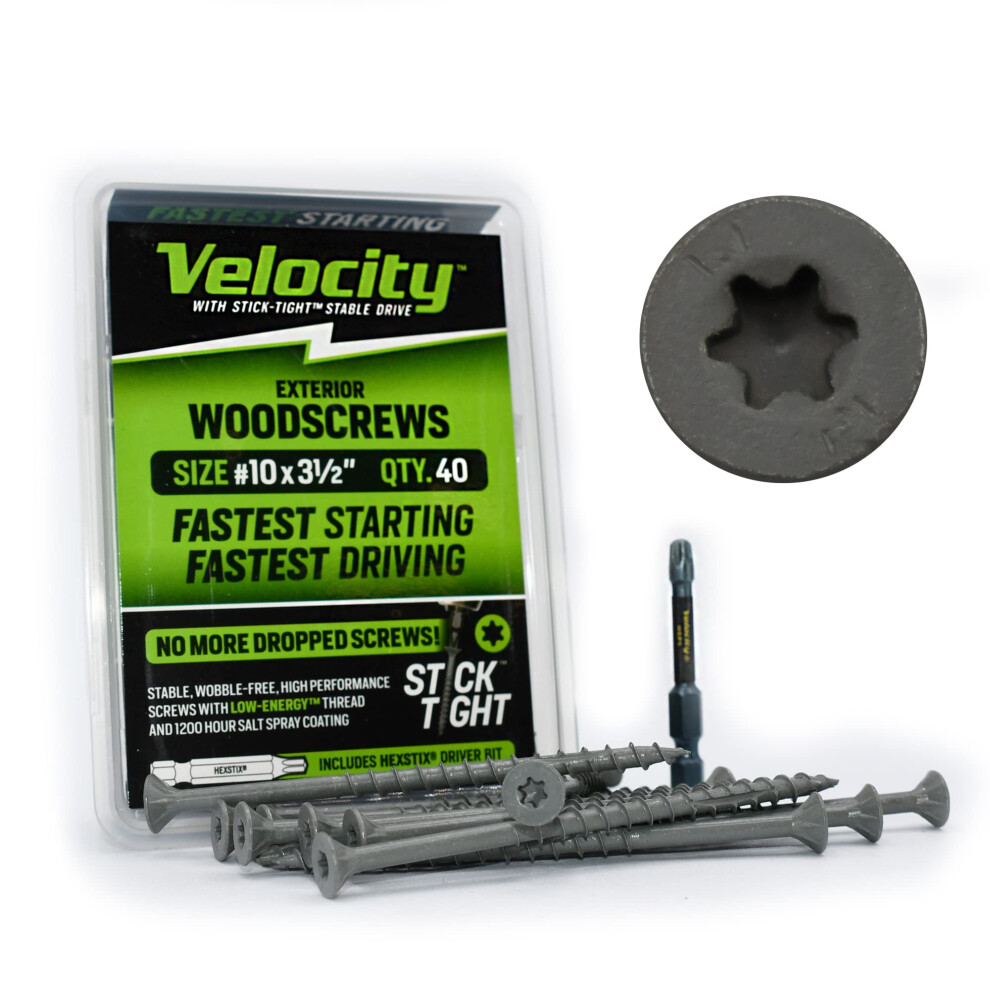 Velocity Exterior Wood Screw DIY Pack- 40 Wood Screws  Made with Carbo