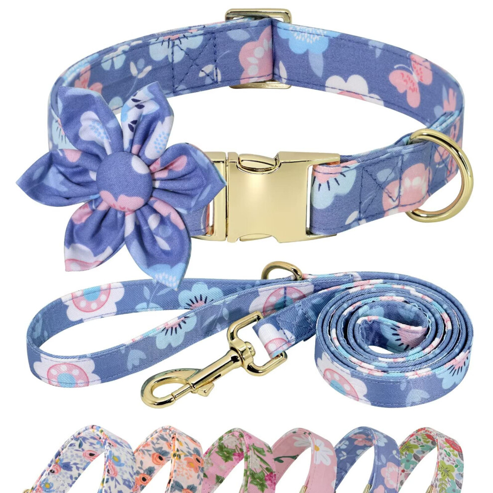 Beirui Cute Girl Dog Collar and Leash Set for Female Dogs- Floral Dog