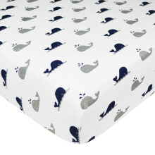 American Baby Company 100% Katoenen Aangepaste Ledikantlaken 52" x 28" - Zacht, Ademend, Hypoallergeen, Marine Walvis