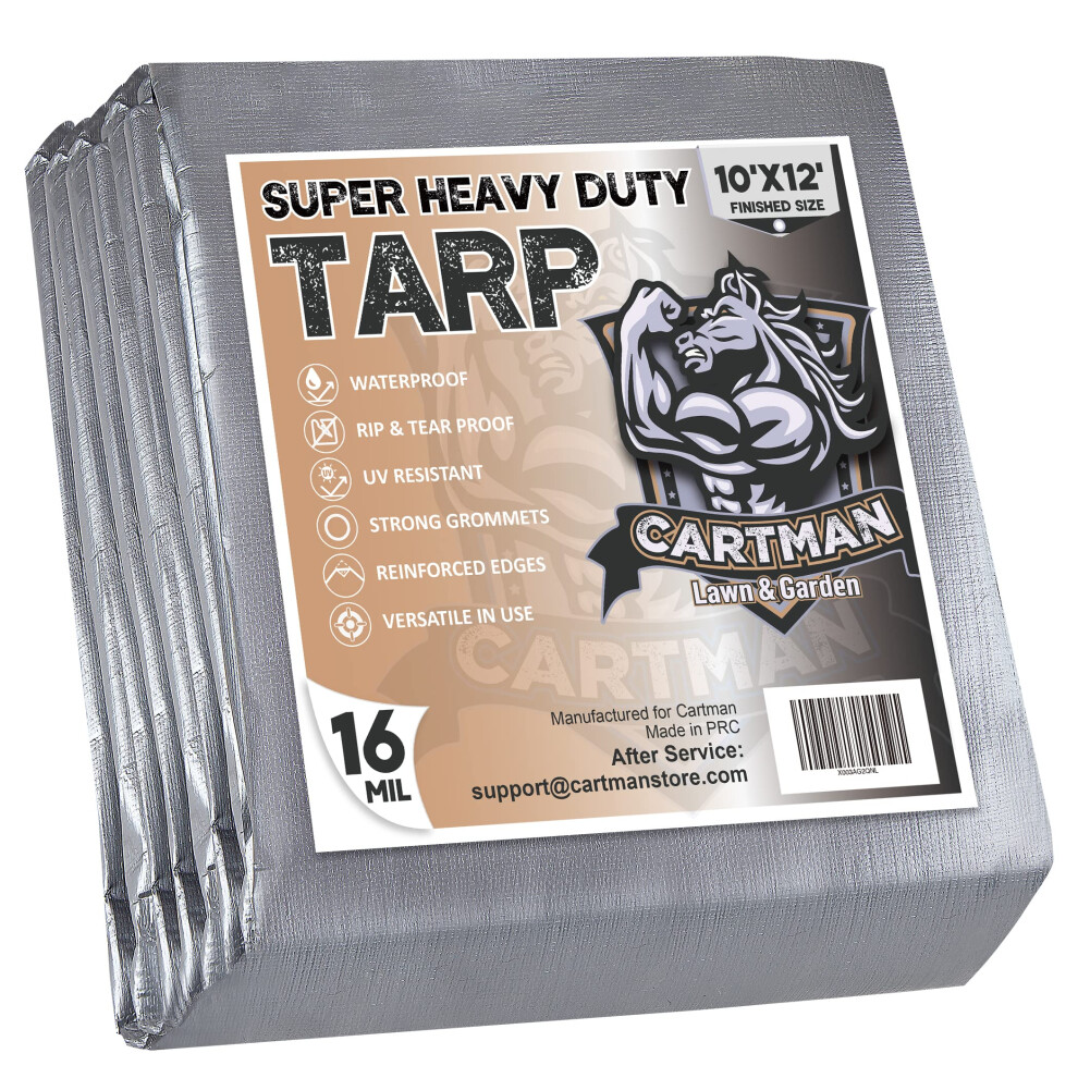 Cartman Finished Size 10X12 Feet Extra Thick 16 Mil Ultra Heavy Duty Poly Tarp Multipurpose Protective Cover Uv Resistant Waterproof Poly Tarpauli 6943536316136
