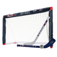 Franklin Sports Columbus Blue Jackets Mini Hockey Set - Knee Hockey Goal Ball & 2 Hockey Stick Combo Set - Mini Goal Net - NHL Official Hockey Se
