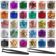 Guldflager til harpiks 30 farver metallisk folie flager farvede forgyldning flager h?ndv?rksfolie med pincet til harpiks neglekunst smykker, der