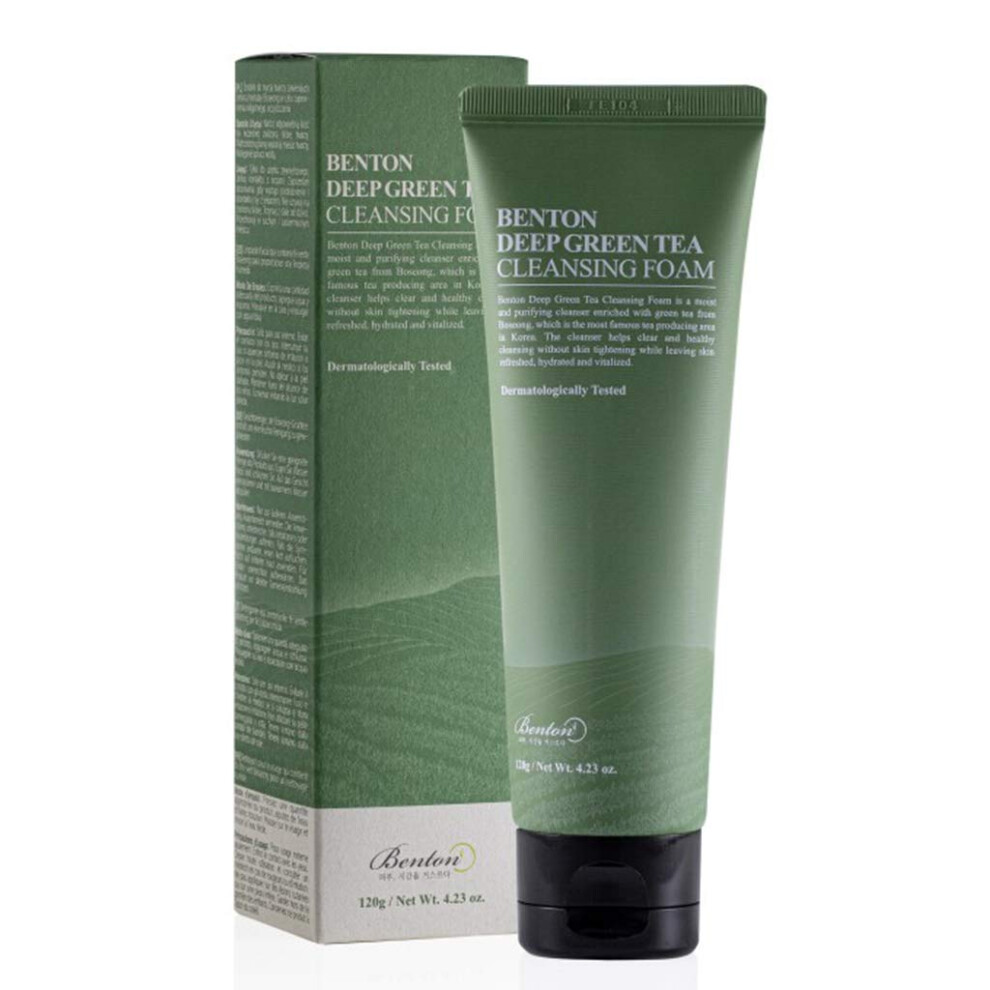 Benton Deep Green Tea Cleansing Foam 120G (423 Oz) - Pore Tightening &