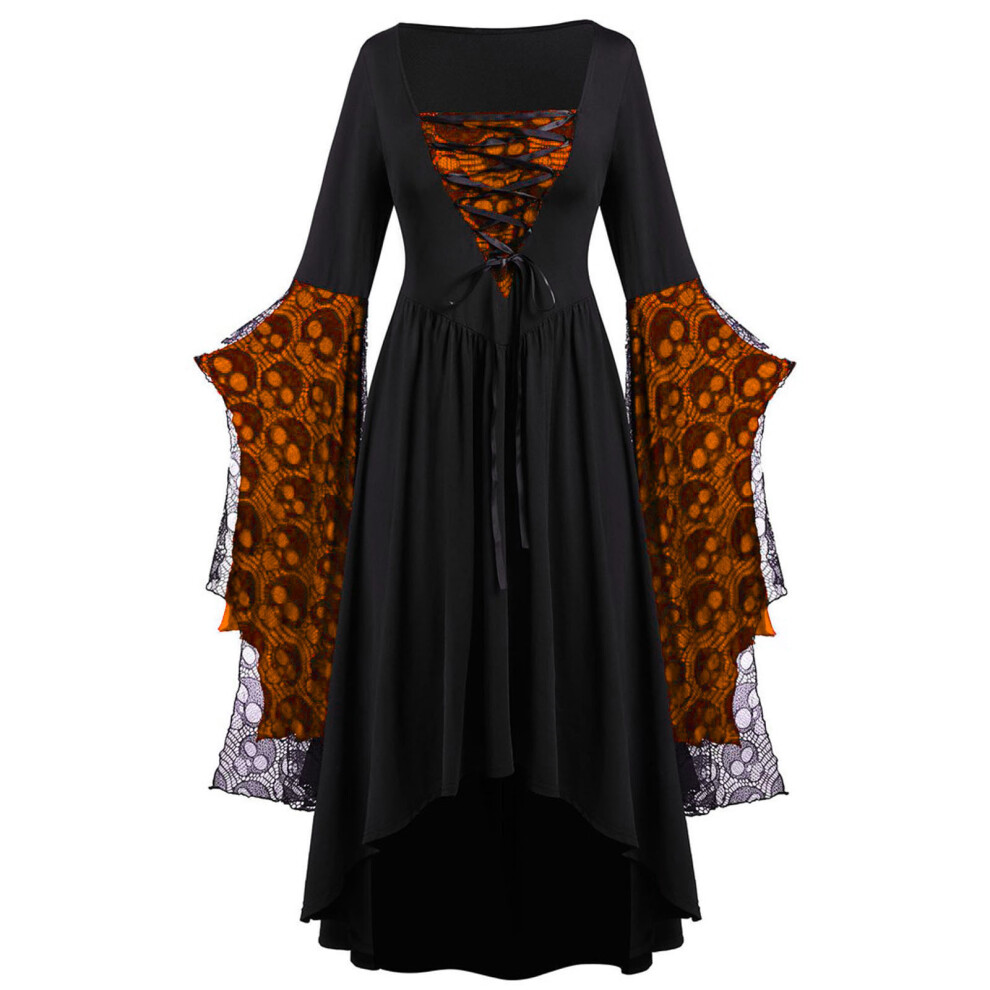 (Orange, L) Halloween Womens Gothic Witch Dress Adult Medieval Renaissance Cosplay Costume