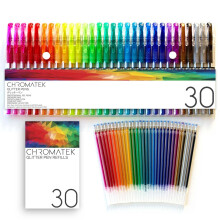 Glitrov pera CHROMATEK 60 set nejlepch barev. 200 % inkoustu: 30 gelovch per 30 npln. Super trpytiv ultra iv barvy. dn opakovn. Profesi