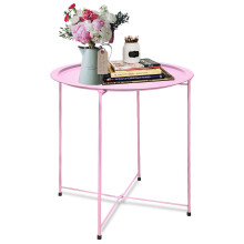 Garden 4 you Endebord Udend?rs sidebord Lille terrassebord Metal sidebord Rundt sammenklappeligt sidebord til udend?rs og stue Pink