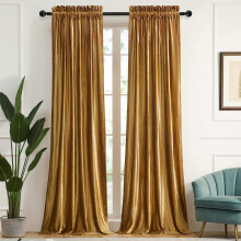 PRIMROSE Gold Curtains 84 inch for Living Room Velvet Blackout Rod Poc