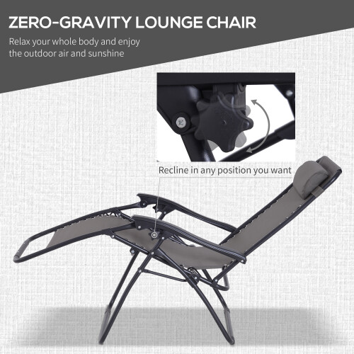 Outsunny Outsunny 3PC Zero Gravity Chairs Sun Lounger Table Set W/ Cup Holders Dark Grey 2