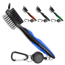 Yoport Spazzola per mazze da golf e pulitore per scanalature per mazze Moschettone retrattile in alluminio con cerniera da 2 piedi Design ergonom