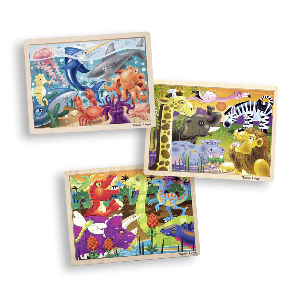 Melissa & Doug 3-Puzzle Jigsaw Set - Dinosaurs  Ocean  and Safari - To