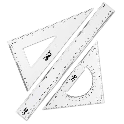 Mr. Pen Triangle Ruler, Protractor, Math Set - 3 Pack, Square Ruler, Protractor for Geometry
