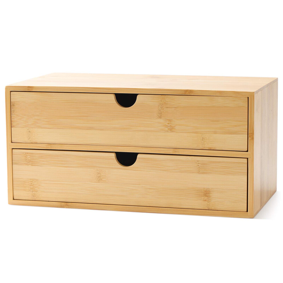 Wisuce Bamboo Desk Drawer Organizer 2 Drawer Desktop Organizer with Drawers Tabletop Storage Organization Box for Office Home Toiletries Supplies Va-image-OPC-PFM5R28-NEW