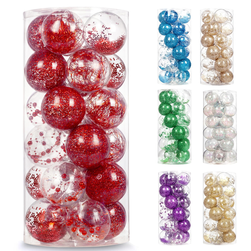 AMS 2.76""/24ct Shatterproof Clear Plastic Christmas Ball Ornaments De