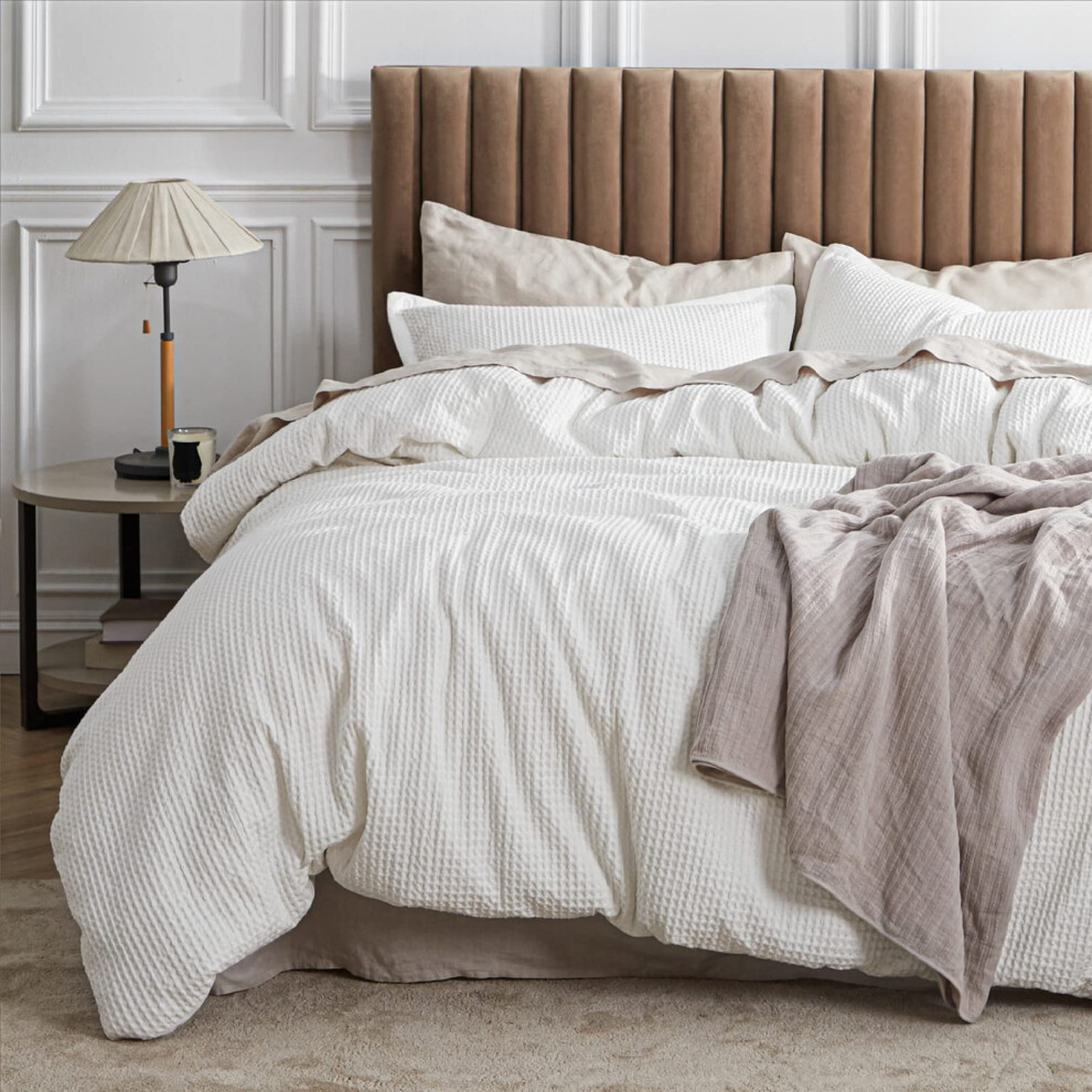 Housse de couette en coton Bedsure King - 100 % coton gaufr   , blanc coco, housse de couette King Size, douce et respirante, pour toutes les saiso