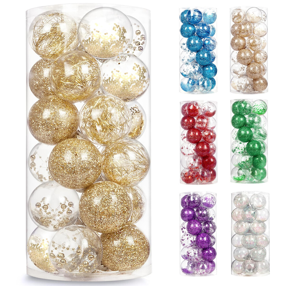 AMS 2.36""/24ct Shatterproof Clear Plastic Christmas Ball Ornaments De