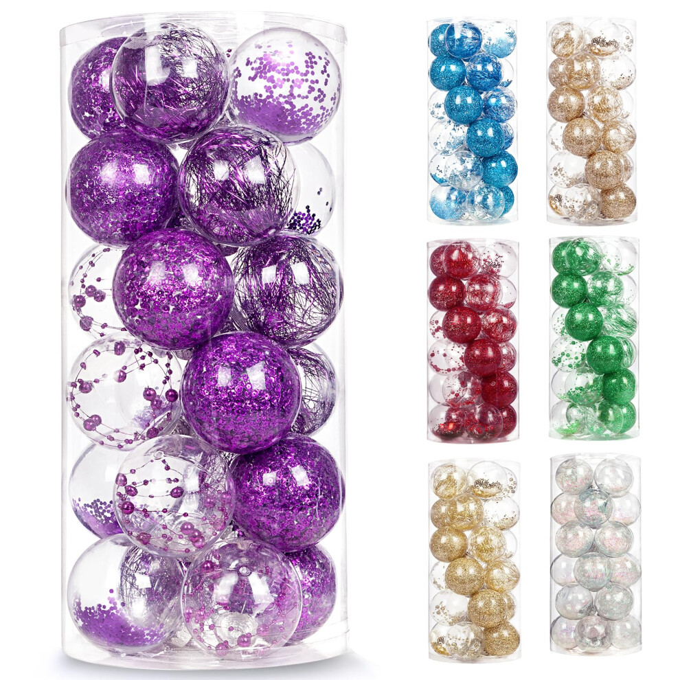 AMS 2.76""/24ct Shatterproof Clear Plastic Christmas Ball Ornaments De