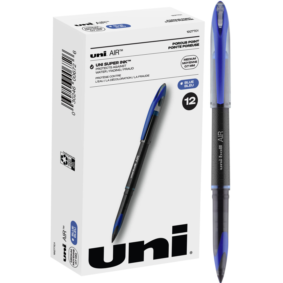 Uniball Air 12 Pack in Blue  0.7mm Medium Rollerball Pens  Try Gel Pen