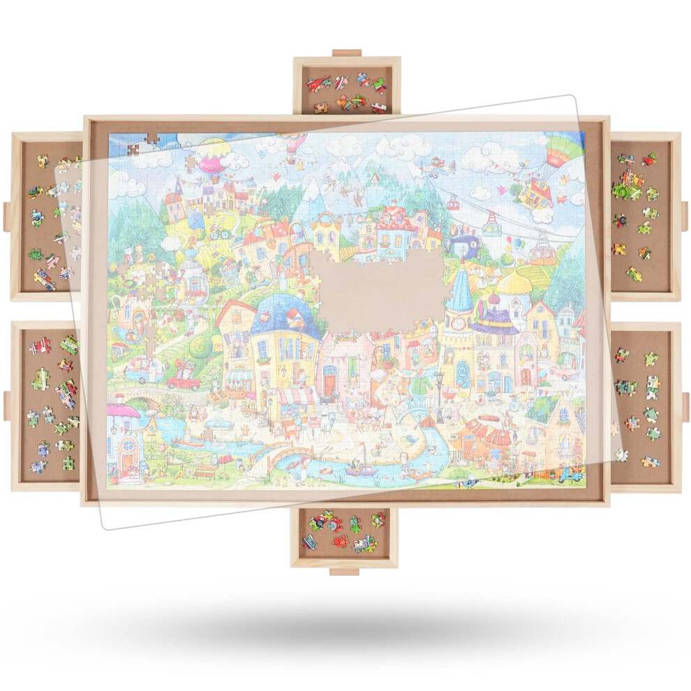 ALL4JIG 1500 Pieces Rotating Puzzle Board with 6 Drawers and Cover 26"