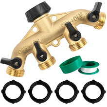 Raccord de tuyau d'arrosage robuste en laiton Hourleey ΰ 4 voies pour tuyau de 3/4"" (4 V)