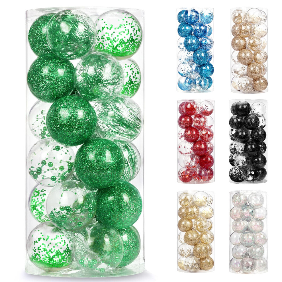 AMS 2.36""/24ct Shatterproof Clear Plastic Christmas Ball Ornaments De