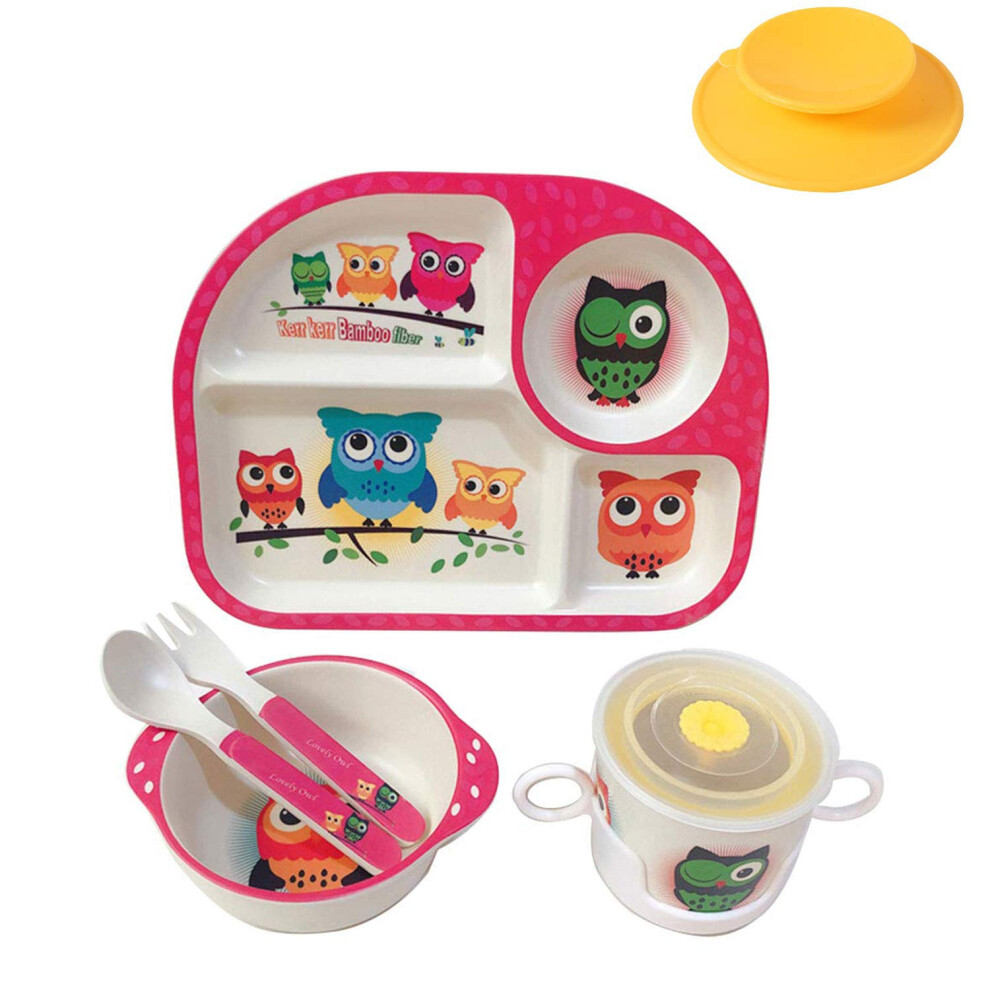 7Pcs/Set Bamboo Kids Dinnerware Set - Children Dishes - Food Plate Bowl Cup Spoon Fork Set Dishware Cartoon Tableware Dishwasher Safe Shopwithgreen