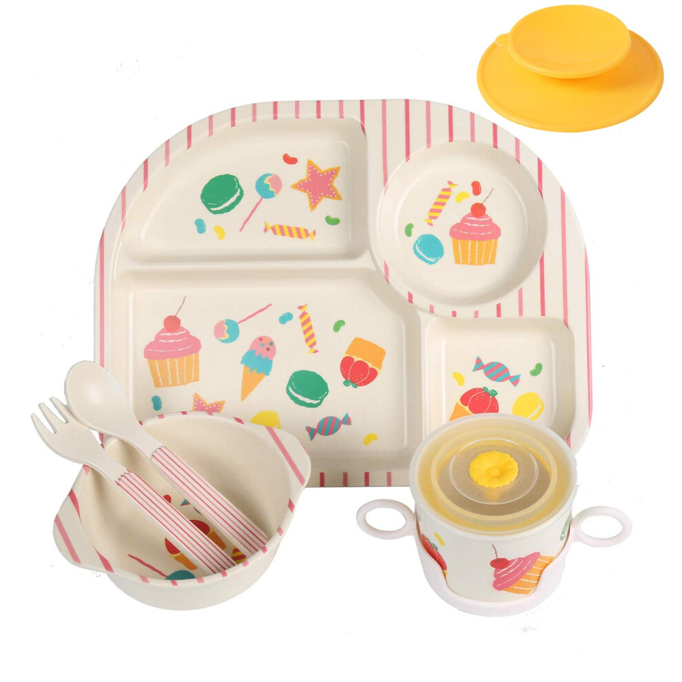7Pcs/Set Bamboo Kids Dinnerware Set - Children Dishes - Food Plate Bowl Cup Spoon Fork Set Dishware Cartoon Tableware Dishwasher Safe Shopwithgreen