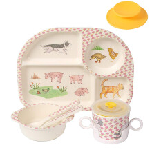 shopwithgreen 7-delig bamboe kinderserviesset - kindergerechten - voedselbord kom kop lepel vorkset servies cartoon servies vaatwasmachinebestendig k