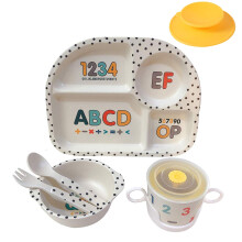 shopwithgreen 7-delig bamboe kinderserviesset - kindergerechten - voedselbord kom kop lepel vorkset servies cartoon servies vaatwasmachinebestendig k