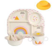 shopwithgreen 7-delig bamboe kinderserviesset - kindergerechten - voedselbord kom kop lepel vorkset servies cartoon servies vaatwasmachinebestendig k