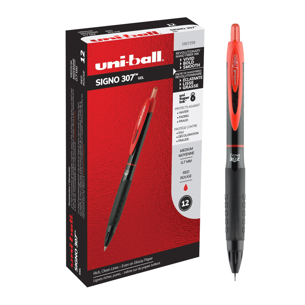 Uniball 307  0.7mm Medium Point Gel Pens 12 Pack Red Colored Pens  Pen