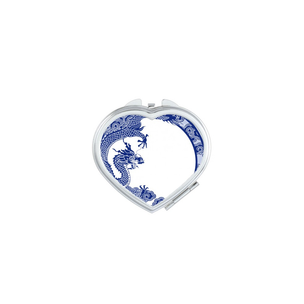 Diythinker Blue Chinese Culture Dragon Heart Mirror Travel Magnification Portable Handheld Pocket Makeup