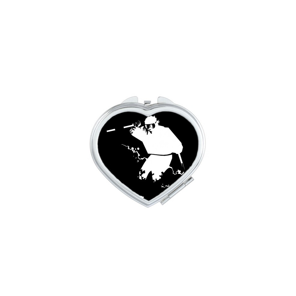 Diythinker Black Skiing Winter Sport Illustration Heart Mirror Travel Magnification Portable Handheld Pocket Makeup