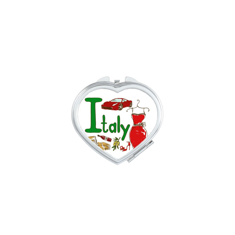 Diythinker Italy National Symbol Landmark Pattern Heart Mirror Travel Magnification Portable Handheld Pocket Makeup