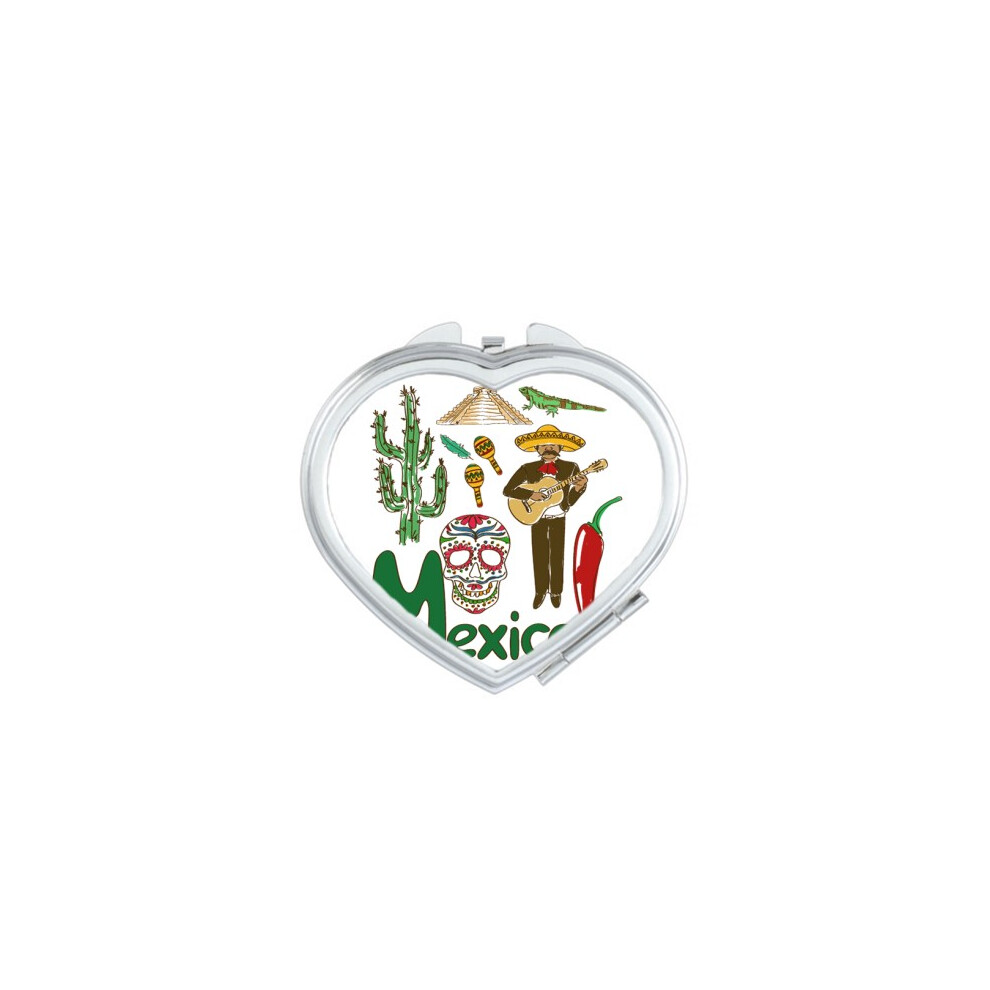 Diythinker Mexico National Symbol Landmark Pattern Heart Mirror Travel Magnification Portable Handheld Pocket Makeup