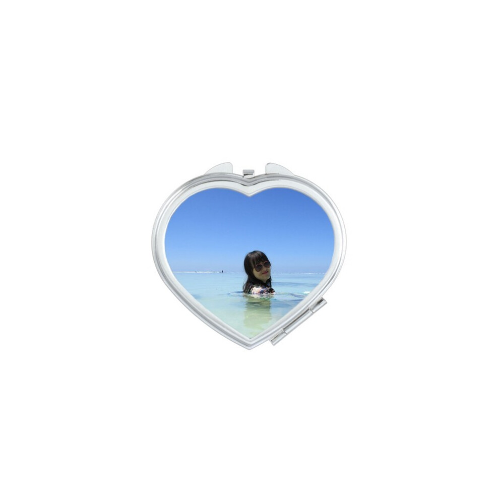 Diythinker Ellie Yao Beautiflu Girl Sea Wave Swim Heart Mirror Travel Magnification Portable Handheld Pocket Makeup