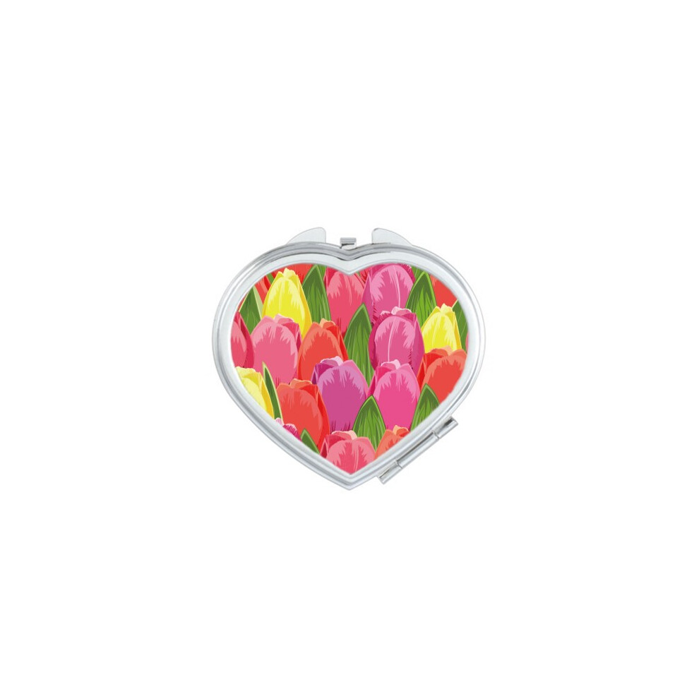Diythinker Watercolor Flower Tulip Heart Mirror Travel Magnification Portable Handheld Pocket Makeup